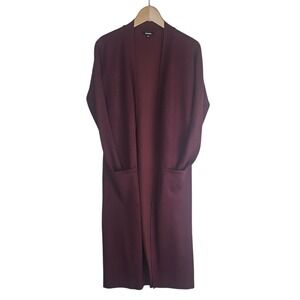 Premise Women's Small Burgundy Longline Open Front Cardigan‎ Sweater Pockets